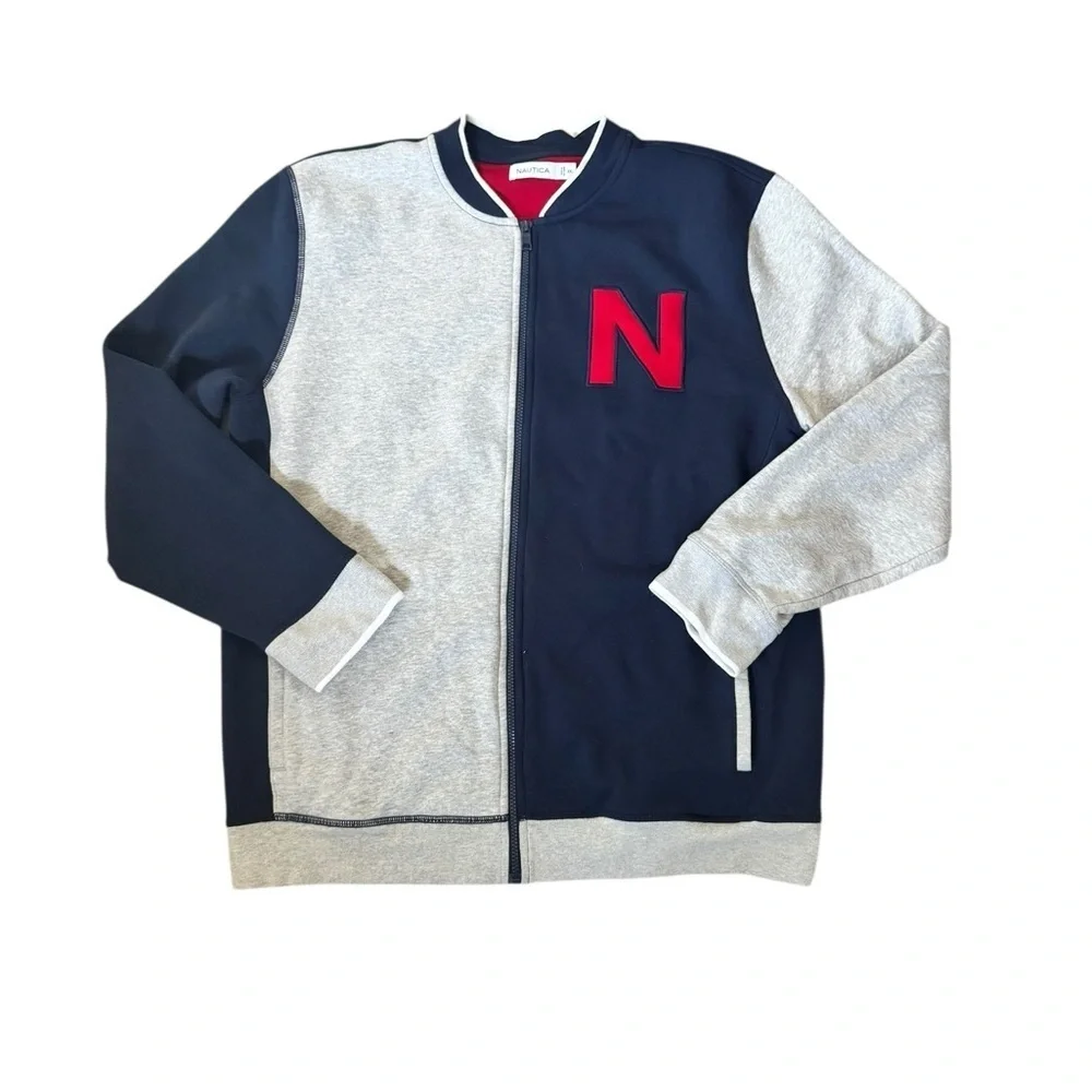 Nautica Men’s XXL Colorblock Full-Zip Jacket Navy/Grey Red “N” Patch Preppy